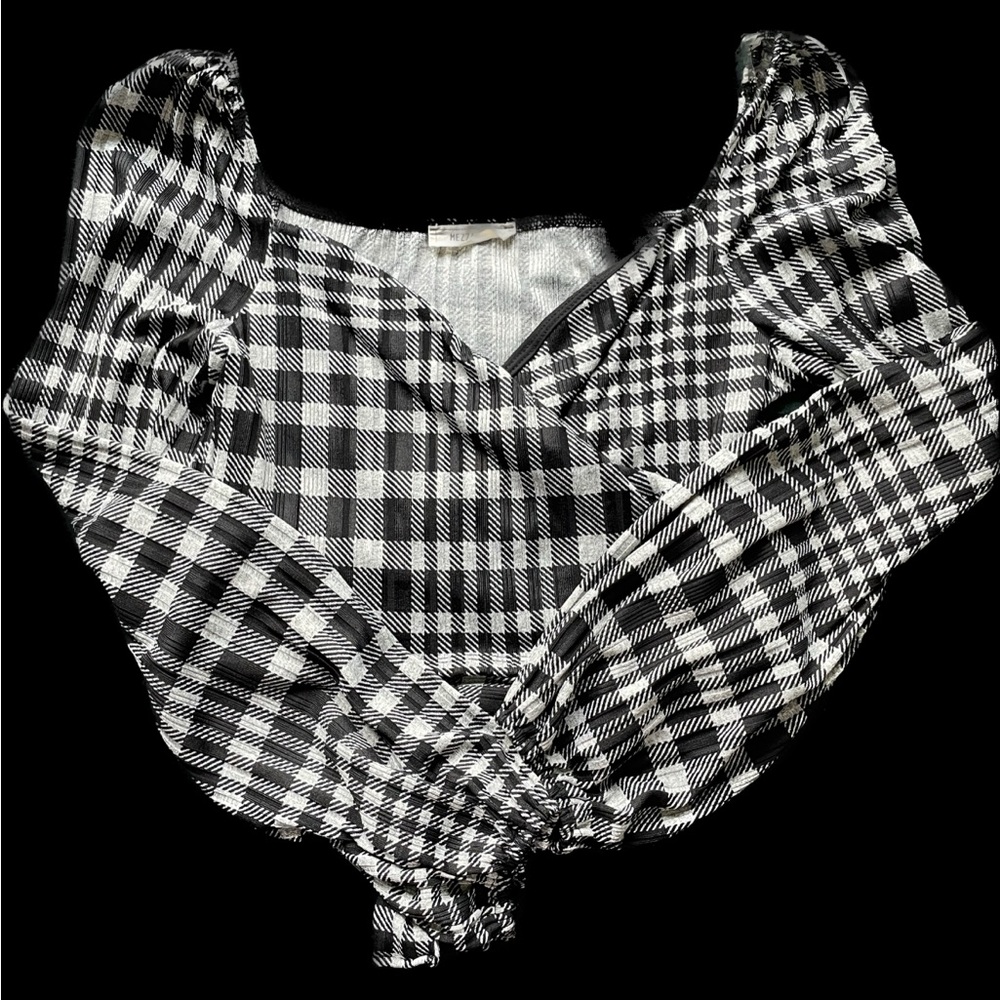 Plaid Long sleeve Tie Top